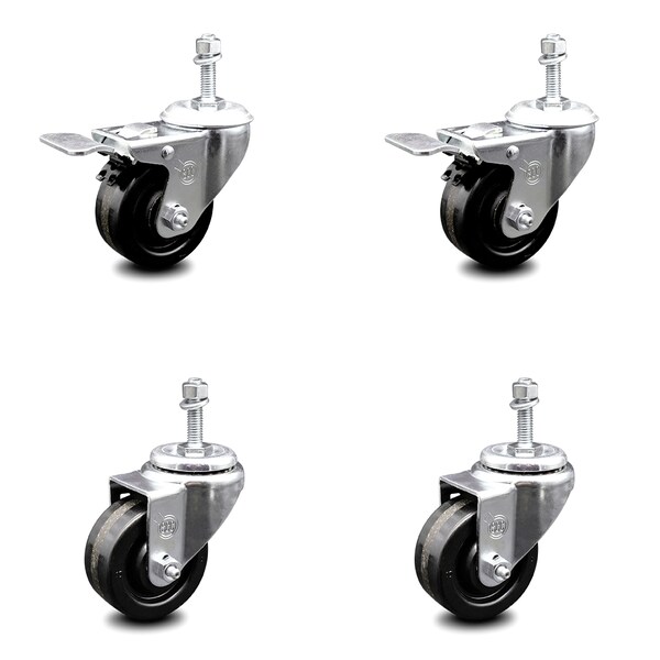 Service Caster 3.5 Inch Phenolic Swivel 3/8 Inch Threaded Stem Caster Total Lock Brake, 2PK SCC-TSTTL20S3514-PHR-381615-2-S-2 - main